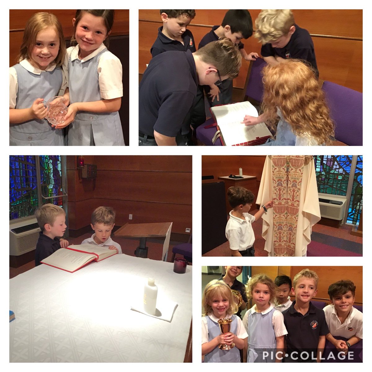 ancillaerel's tweet photo. @AncillaeAssumpt first graders took their Religion class into the St. Raphaela Mary Chapel to get a close look at the special objects they saw during last week's Opening School Liturgy and at Mass on Sunday. https://t.co/LjfdjdnVnK