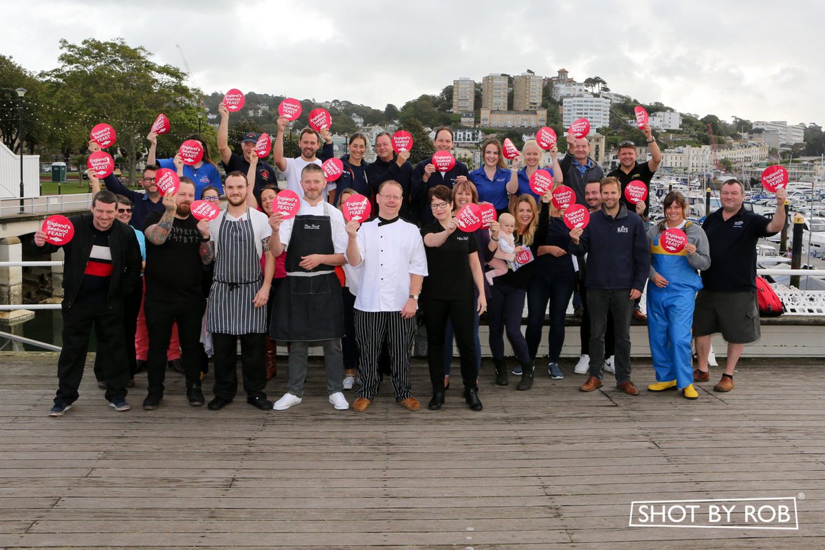 All the Faces of the Feast together! 🎉 There's only 5 days left of this year's Seafood FEAST (boo!), so be sure to get out there and celebrate the best of local seafood with us! #EnglandsSeafoodFeast #FacesOfTheFeast @PierPointTqy @BelowDecksTQ1 @BaysBrewery @No7FishBistro