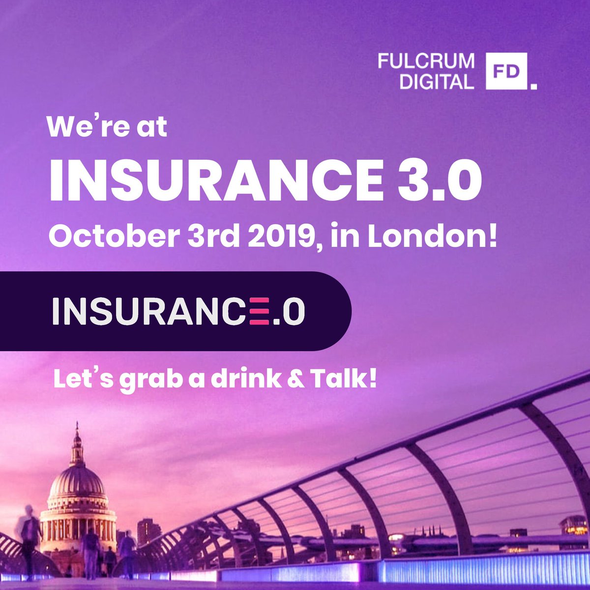 fulcrum_digital's tweet photo. October 3rd!
We will be at Insurance 3.0, London - Let’s Talk! #insurance3point0 #insurtech #Insurance3 https://t.co/yHY9kZw6yS