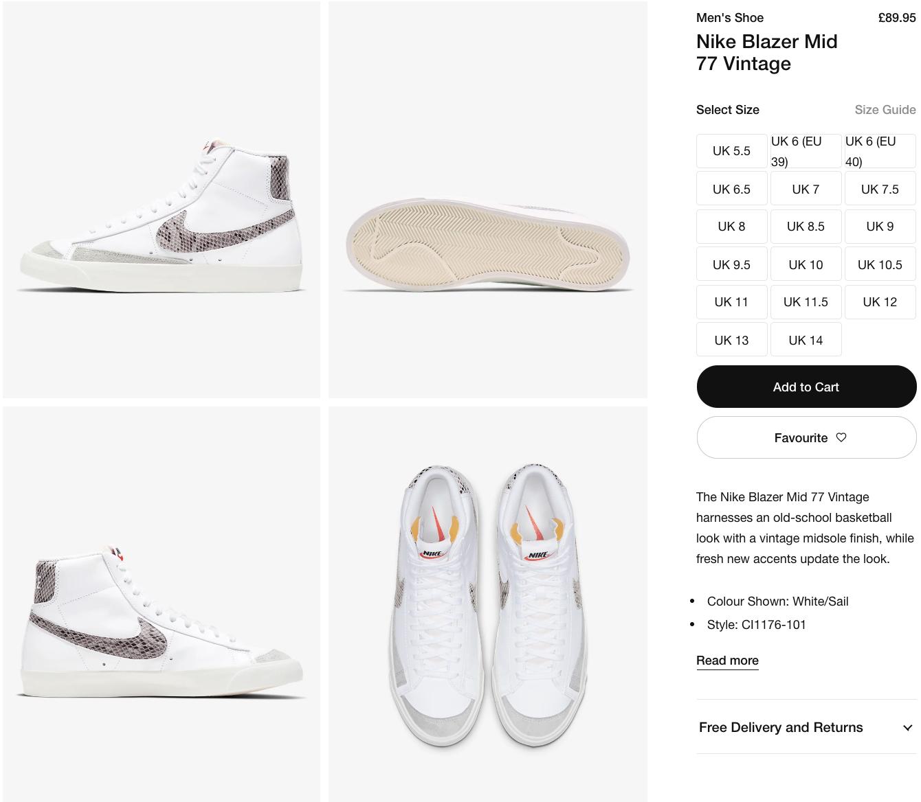 nike blazer mid size chart