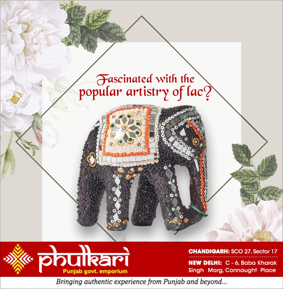 If you are always smitten with the tedious and meticulous skill of making lac products, then this beautiful miniature of elephant is a perfect pick to adorn your home.

#LacProducts #Phulkari #PhulkariEmporium