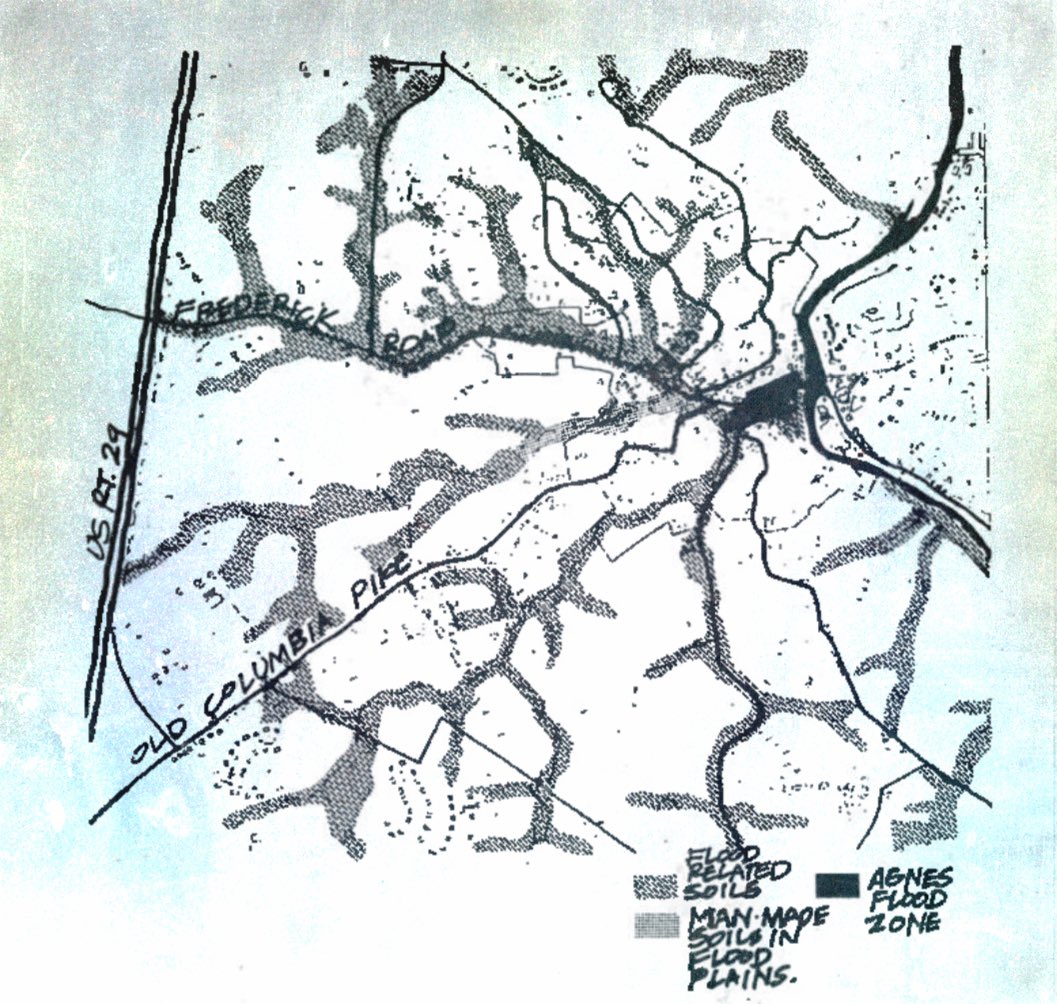 LizWalshHoCoD1's tweet photo. Page 18: To deal with “the encroachment problem,” DPZ’s ‘76 report advised, “a regulation saying simply that no development will be permitted within 200 feet of the designated streams, except by special exception.”

#CB38 proposes half that: 💯-foot buffers from flooding streams. https://t.co/95v9HPYPRb
