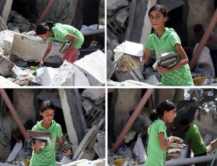 Filistin'li küçük kız, işgalci İsrail'in hukuksuzca evini yıktıktan sonra enkazların altında bulduğu kitaplarını topluyor.

İşgalci İsrail Filistin’in geleceğini yıkmaya çalışıyor.