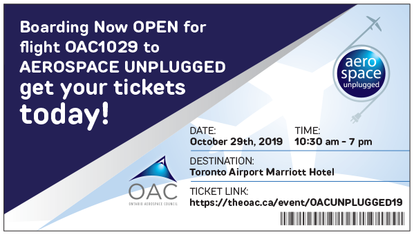 Register Now for our 4th annual Aerospace Unplugged &amp; OAC AGM 2019 ✈️

Held at the Toronto Airport Marriott Hotel on Tuesday, October 29th, 2019! 

▶️ defenceontario.com/events/aerospa…

#DefenceOntario #AeroUnplugged