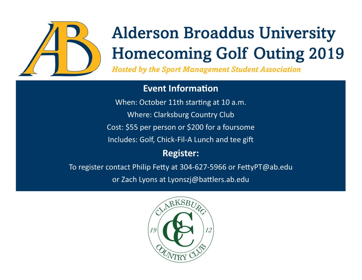 Special Discount on the Homecoming Golf Tournament coming up next Friday at Clarksburg Country Club: $55 for individuals or $200 for a foursome. Sign-up now: docs.google.com/forms/d/e/1FAI…