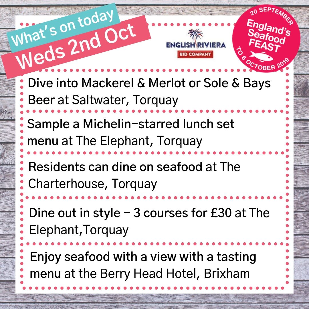 It's almost midweek - time to brighten your week eating lots of lovely local fish... There's lots more to see at theseafoodfeast.co.uk. #seafoodfeast @elephantrest @Berryheadhotel @EnglishRiviera