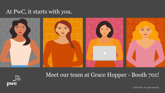 ignisart's tweet photo. #GHC19 is this week in Orlando! Stop by Booth 701 to chat with me about opportunities with #TeamPwC! https://t.co/EOsQCJkJfu https://t.co/yzuAdPxv6s