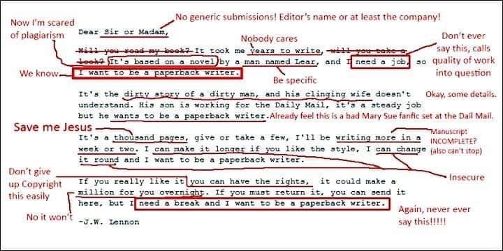 JSColley's tweet image. Rejected query letter.