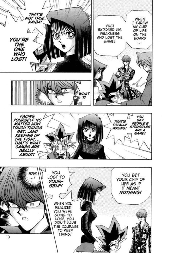 For as little as Anzu gets to do throughout the series, her clapping back at Kaiba is such a satisfying moment. Her recontextualizing Kaiba’s resolve as something cowardly is really something else.