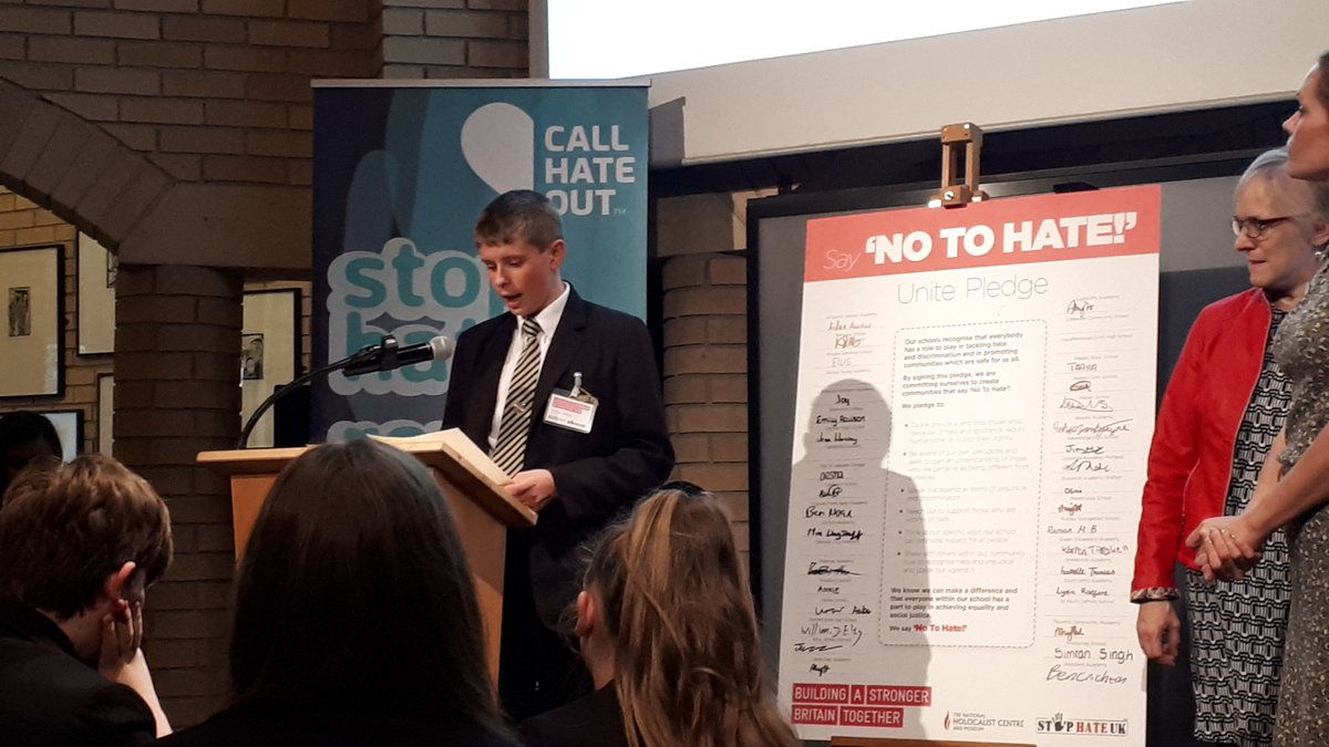 PDatCasAcad's tweet photo. So proud of our Year 9 students who took the pledge to raise awareness of hate crimes in the UK. This was a part of the full 'Say No To Hate' conference at the @HolocaustCentUK on Monday! #BuildingAStrongerBritainTogether https://t.co/YJhXcgf4OO
