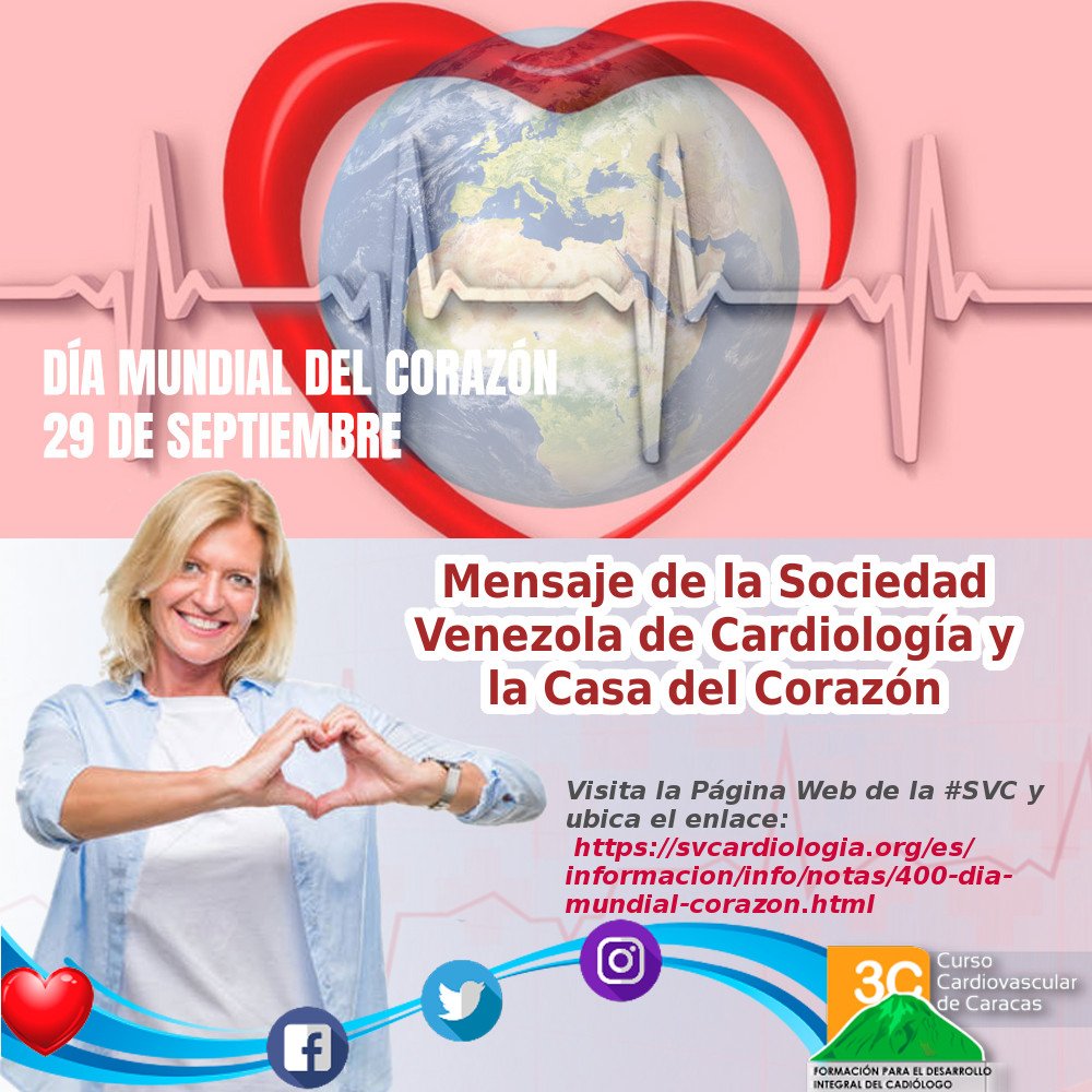 3Ccardio's tweet photo. #3CInforma  Conozca el Mensaje de la #SVC y la Casa del Corazón sobre el #DíaMundialDelCorazón #29Sep >> https://t.co/QkBy9zVVpj  Por la #SVC #NoticiasGenerales #3C #PrevenciónCV    #Cardiología  @torresviera @igormorr @jjamaro @mencardio @DrPontecarlosi https://t.co/b3WehjlkhN