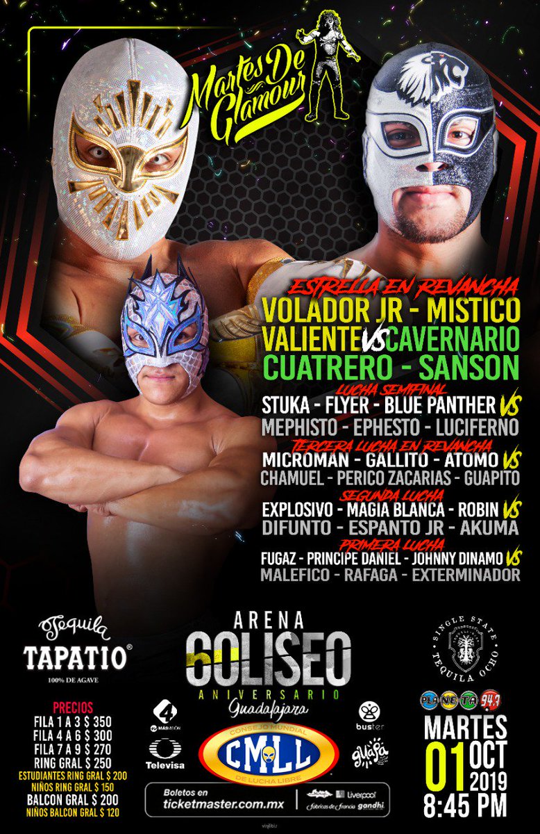 iluchalibre's tweet photo. #BienvenidoOctubre con grandes exponentes que harán vibrar de emoción al respetable de la @Arena_GDL y ellos son: @cmll_mistico @ElCuatreroD @barbanario @SansonDinamita @JrStuka @FlyerCmll @OficialCmll @akuma_demonio #CompartimosEmociones https://t.co/7FdG7DQXQB