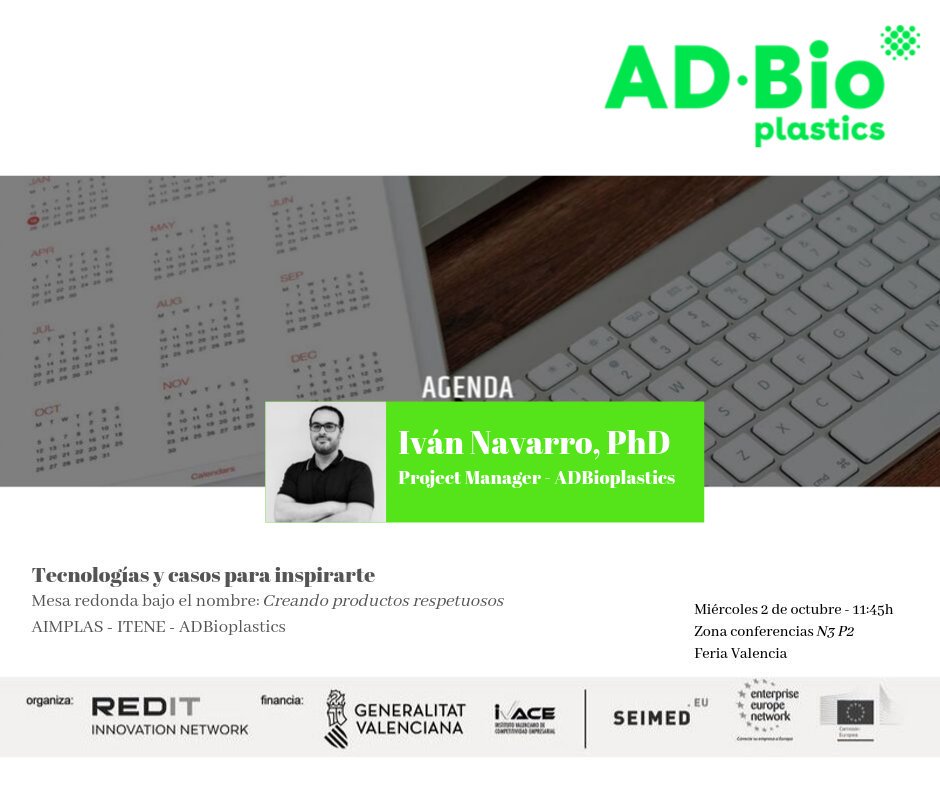 ADBioplastics's tweet photo. 📢 Crear productos sostenibles🌱para la industria. Ese es el objetivo de @ADBioplastics. Este miércoles nuestro Project Manager estará en @feriaecofira para hablar sobre tendencias en #bioplásticos junto a @itene 👉Zona conferencias N3P2 a las 11:45h. ¡Te esperamos! @Redit_es https://t.co/pXdOyl25E5