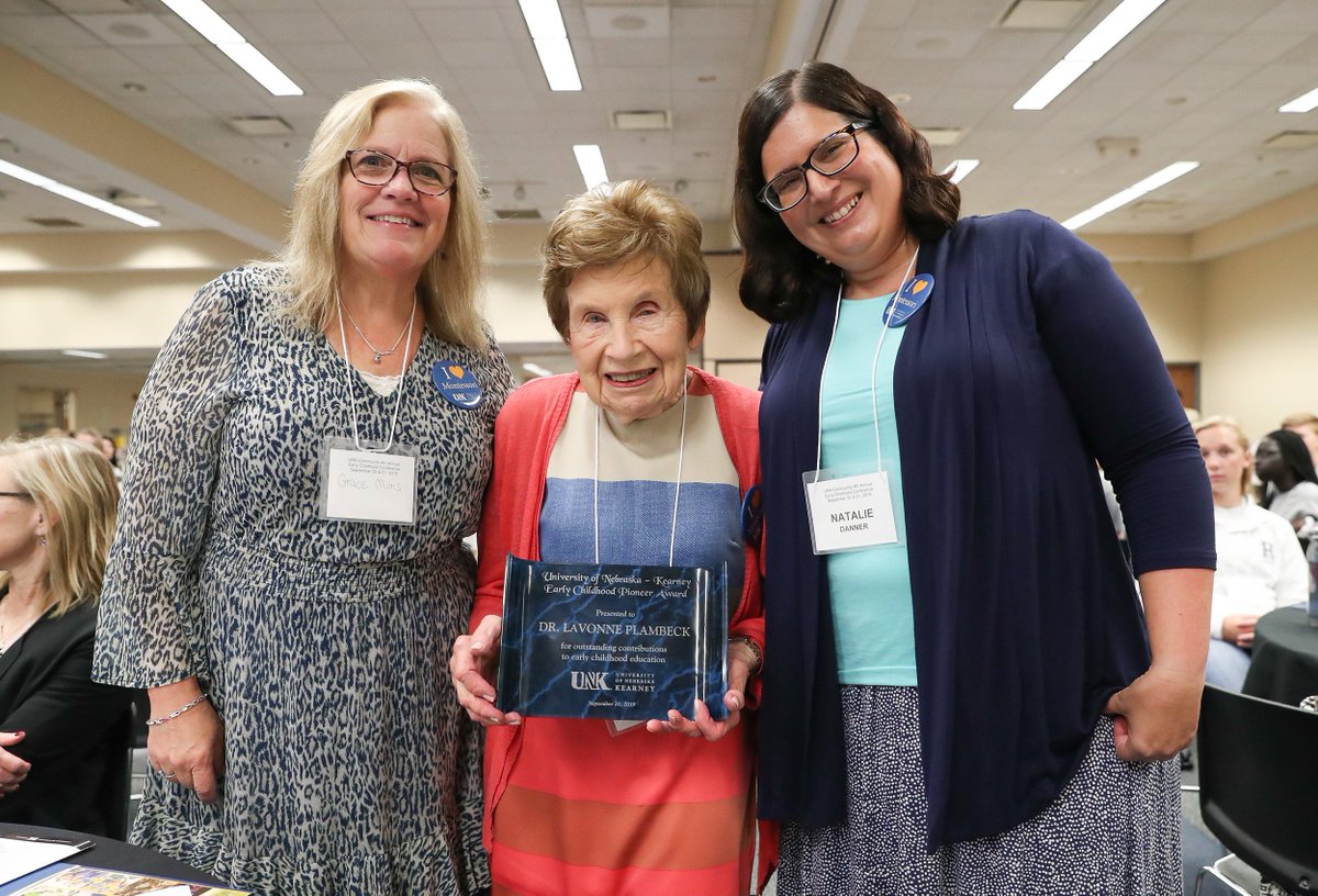 UnkCoe's tweet image. Dr. LaVonne Kopecky Plambeck and her daughter Pam Plambeck joined the UNK Early Childhood Conference.  Dr. Plambeck was presented an Early Childhood Education Pioneer award by Dr. Natalie Danner, the Plambeck Montessori Endowed Chair and Dr. Grace Mims, COE Interim Dean.