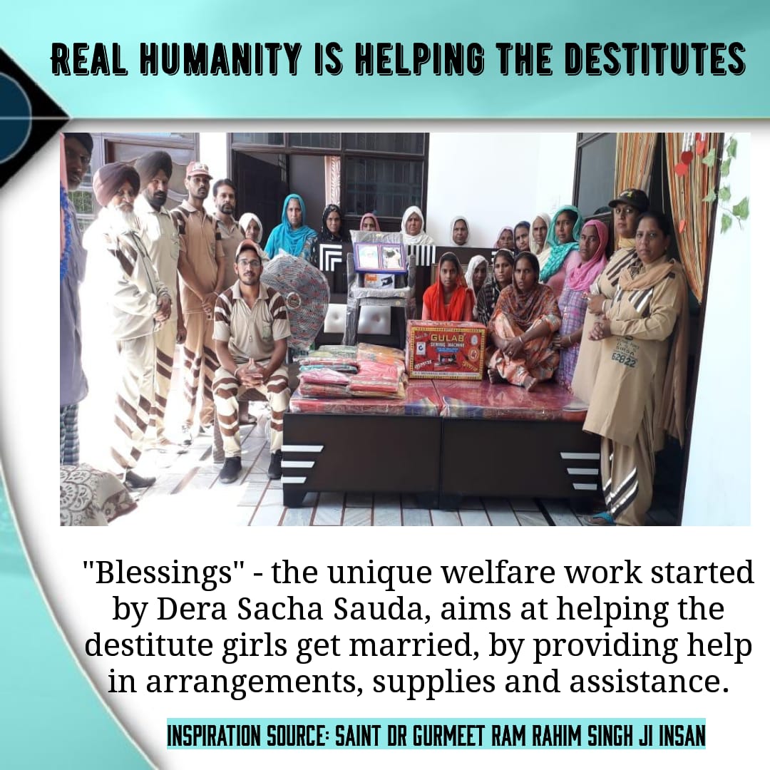 mkaur8977's tweet photo. In the world where selfishness prevails, the volunteers of Dera Sacha Sauda are proving to be the good Samaritans. They conduct many welfare works, including helping the destitute girls get married by aiding in every possible way.
#BlessingsForANewLife https://t.co/OwkvYnxrYj