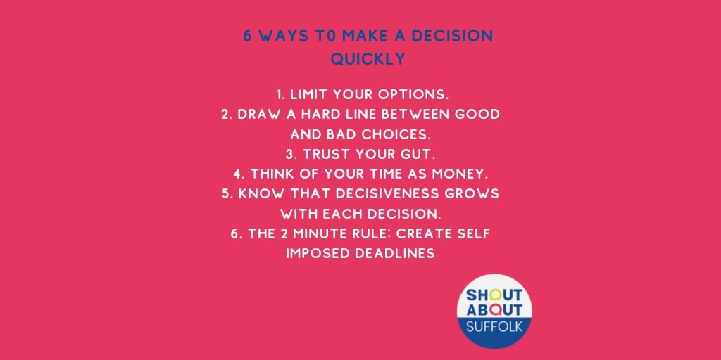 shoutaboutsuff1's tweet photo. We all have to make multiple decisions everyday in our business and personal life; use this 6 point check list to help you decide faster.
#suffolkbusiness #entrepreneurship #useyourmind #business #decisionsmadeeasy #shoutaboutsuffolk https://t.co/EmQUodvDQn