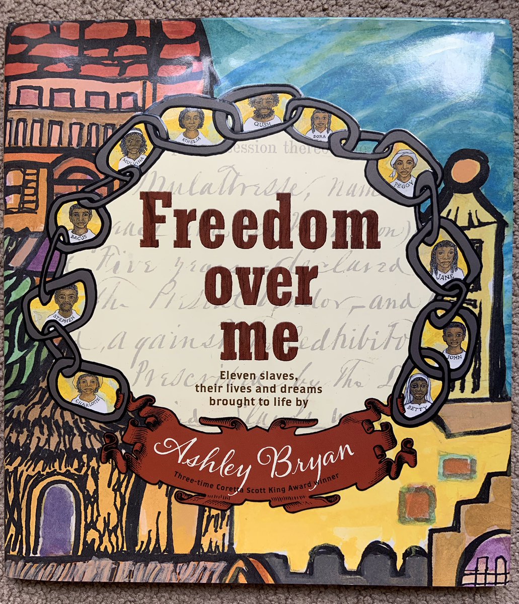 kthompsonreads's tweet photo. “But we are people, though enslaved. We remember our African cultures, our traditions, our craftsmanship. Within us lives this knowledge, this undefeated pride.” #FreedomOverMe is so powerful and the illustrations are stunning! Thank you Ashley Bryan! #RESEteachersread https://t.co/G8b3op3tvo