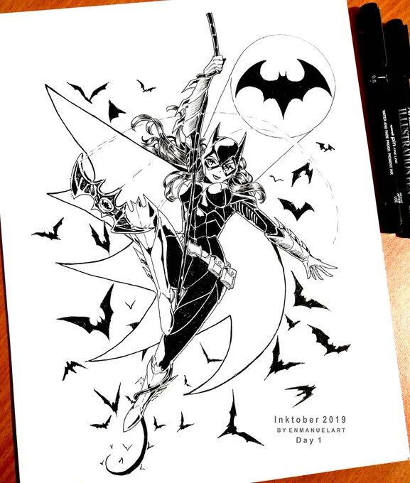 Inktober 2019 day 1 "Batgirl in action" ? 
And it begins, I messed up the lineart bc my hand was shaking so much ? I hope you like it .
#inktober #inktober2019 #arttrober2019 #batgirl #dc  #ink #illustration 