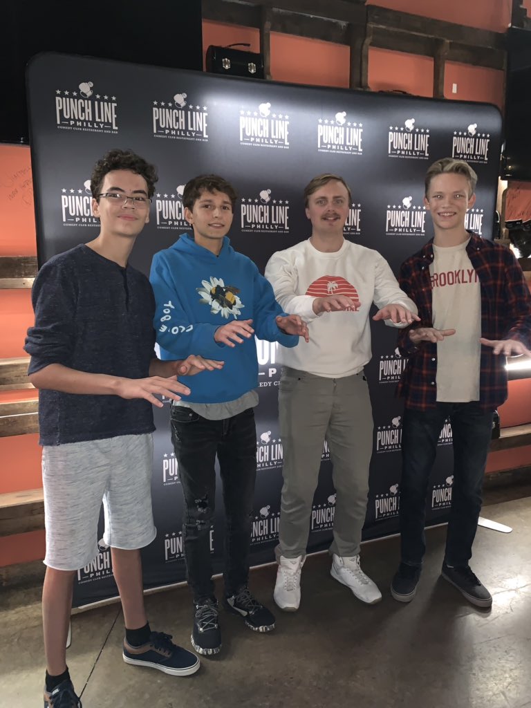 FFHDComedy's tweet photo. Thank you @Gusbuckets for an amazing night and being such a kind person (and perhaps maybe possibly by chance check out Funny Funny Hotdog on YouTube link in bio we love you) #boyssupportboys https://t.co/vEUQR5WOWK