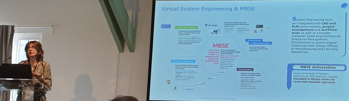 AnneFreund's tweet image. Marie Capron présente la démarche MBSE de #CapGemini au #ModSim19. Une plateforme comme la #3DEXPERIENCE aide à interconnecter les disciplines et à réutiliser les données de simulation.