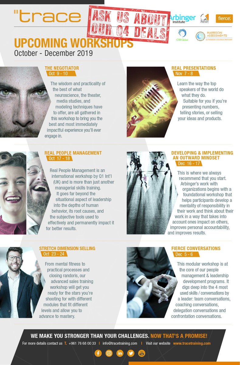 traceformers's tweet image. The Added Value You Have Been Looking For
#Trace #Tracetraining #We_Make_You_Stronger_Than_Your_Challenges #PublicWorkshops #The_Negotiator #Real_Presentations #Real_People_Management #Developing_&amp;amp;_Implementing_An_Outward_Mindset #Stretch_Dimension_Selling #Fierce_Conversations