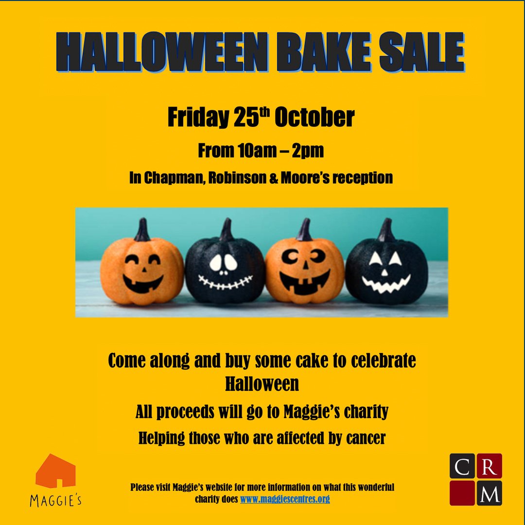 As it's #October1st, the CRM team are already thinking of ways to get in the Halloween spirit!

Join us for a spook-tacular bake sale at our offices on the 25th October to help us raise money for our chosen charity, <a href="/maggiesoxford/">Maggie's Oxford</a> 🎃