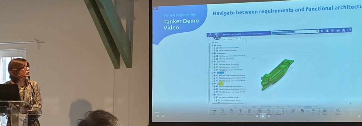 AnneFreund's tweet image. Au #MODSIM19, Marie Capron de #CapGemini décrit comment la #3dexperience augmente l&apos;interopérabilité et élimine la discontinuité exigences-architecture fonctionnelle, entre autres, pour optimiser le design @3DSCATIA d&apos;un tanker