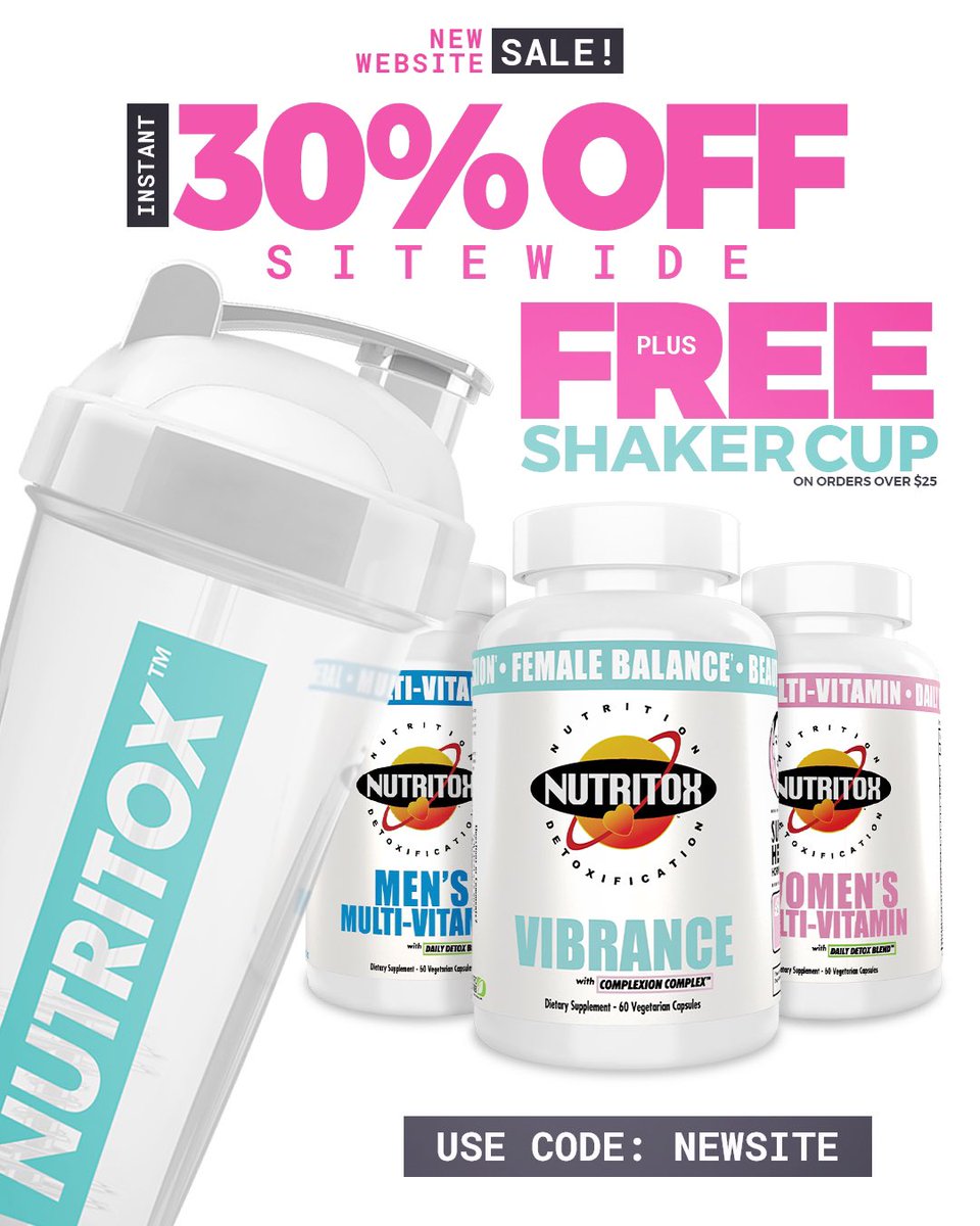 Nutritox's tweet photo. 🚀 The ALL NEW https://t.co/RA5BTi4WRr just launched!

To celebrate, we’re offering 30% OFF + A FREE Nutritox Shaker Cup on any order over $25!

Click the link and use code “NEWSITE” at checkout. 🛒 https://t.co/zp9GXSwl3h https://t.co/xLivaiZZFg