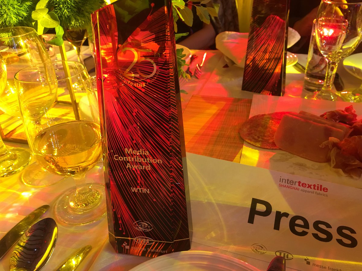 Proud to receive a Media Contribution Award for <a href="/WTiNcomment/">WTiN</a> at last week’s <a href="/Intertextile/">Intertextile Shanghai Apparel Fabrics</a> 25th anniversary celebrations! Congrats to all the organisers on the milestone. The press and comms team are great to work with.