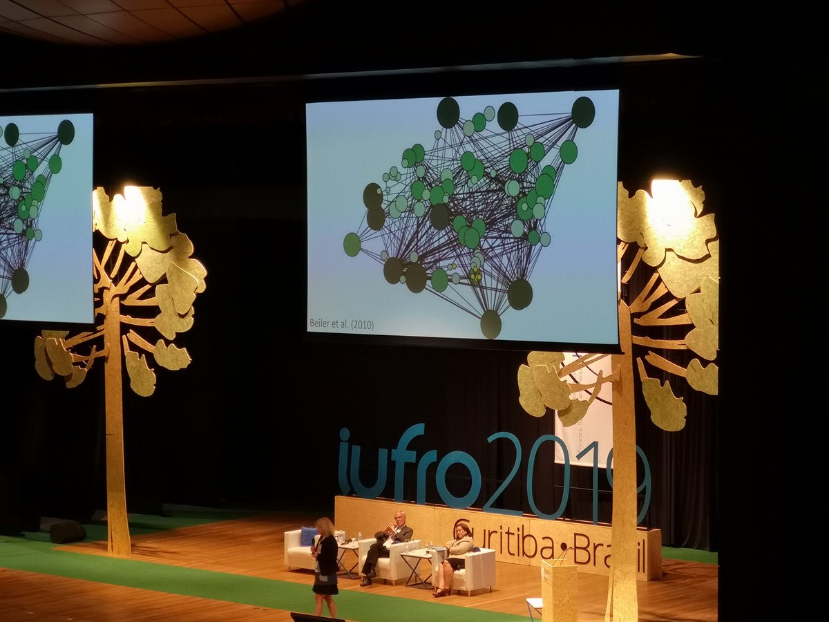 Im_Sarah_Kim's tweet photo. Dr Suzanne Simard discusses the sharing of carbon and defense signs between forest trees - even of different species - and how fungal mycorrhizae facilitates this #iufro2019 https://t.co/bC0Q1rx6Un