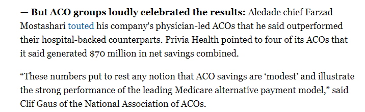 NAACOSnews's tweet photo. From @POLITICOPulse: "The CMS administrator on Monday said that Medicare's flagship ACO program saved nearly three-quarters of a billion dollars last year, adding that almost 11 million Medicare fee-for-service beneficiaries now get care from an ACO."

https://t.co/X3VjQ1eGT8 https://t.co/vzrwvuIIUB