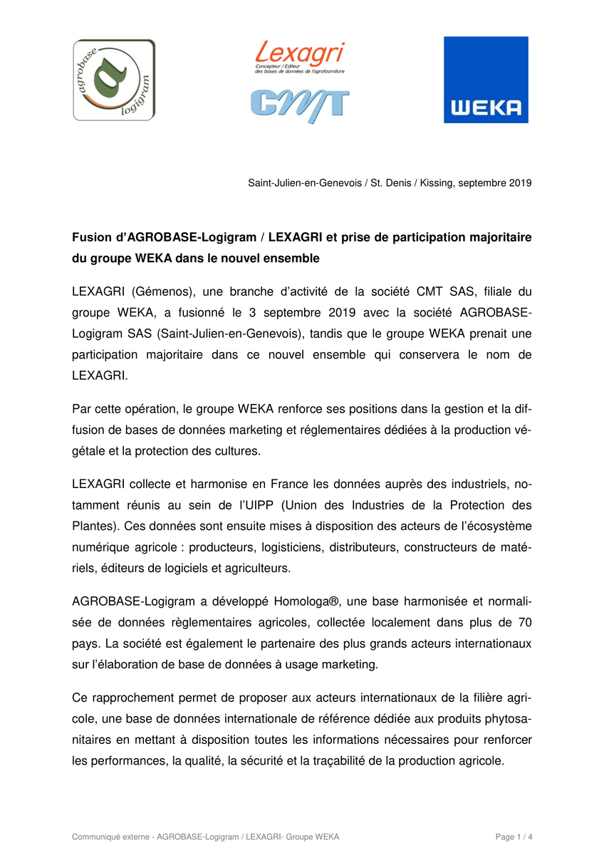 lexagri_int's tweet photo. Lexagri et @Agrobase_Lgram se sont mariés et sont désormais Lexagri International ! https://t.co/aAPGZLZnZk