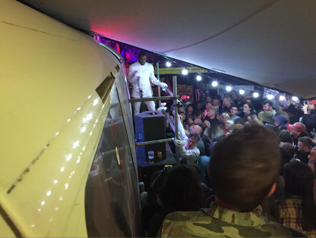 digearache's tweet photo. HO99O9 in #EaracheExpress tune train at Shangri-La Glastonbury 2017 was one of those "you had to be there " moments..pure chaos from start to finish. https://t.co/MY8LeFvma8