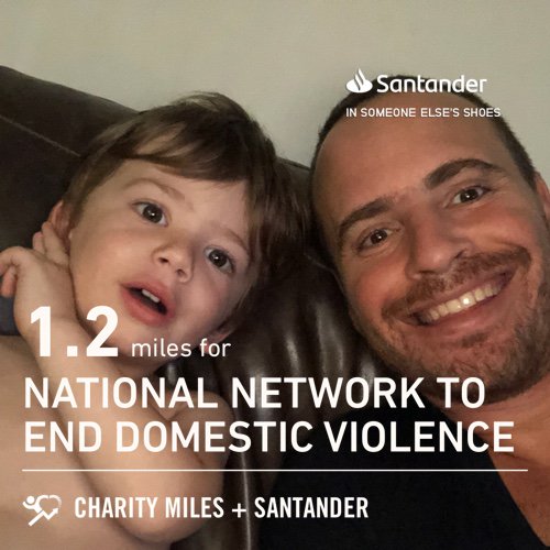 1.2 <a href="/CharityMiles/">Charity Miles</a> for <a href="/NNEDV/">NNEDV</a>. Thx <a href="/SantanderBankUS/">Santander Bank US</a> for sponsoring me! #InSomeoneElsesShoes