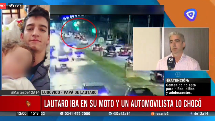 De12a14's tweet photo. Lautaro iba en su moto y un automovilista lo chocó. @Daniamoroso en vivo con sus padres. https://t.co/t8kMppeJvs