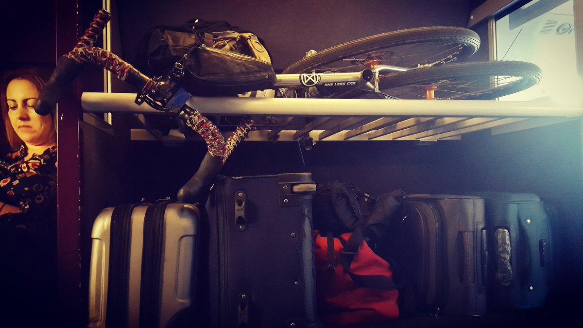 Nothing to see here, It's just carry on luggage, honest. Leg 2 of my journey to volunteer on @TransPyrenees CP3. The kind conductor didn't make me dismantle it or disguise it as I'd planned #bikesontrains #flightfreetravel #TPRNo1