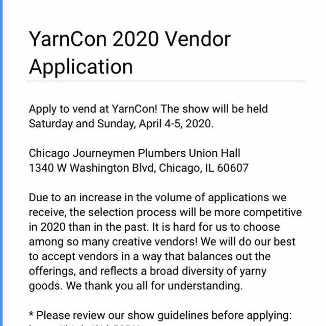 It’s go time! The #YarnCon vendor application is up now through 10/8! Link in bio. ift.tt/2p1eFRN