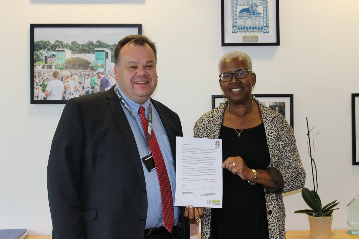 Age Friendly Nottingham (@afn_nottingham) on Twitter photo Cllr David Mellen, Leader of Nottingham City Council and Cllr Eunice Campbell-Clark, Age Friendly Nottingham's Older Citizens Champion, join leaders across the UK pledging to tackle ageism on International Older Person's Day 2019. #AgeProud <a href="/MyNottingham/">🏹 My Nottingham</a> <a href="/AFN_Nottingham/">Age Friendly Nottingham</a> Cllr David Mellen, Leader of Nottingham City Council and Cllr Eunice Campbell-Clark, Age Friendly Nottingham's Older Citizens Champion, join leaders across the UK pledging to tackle ageism on International Older Person's Day 2019. #AgeProud <a href="/MyNottingham/">🏹 My Nottingham</a> <a href="/AFN_Nottingham/">Age Friendly Nottingham</a>