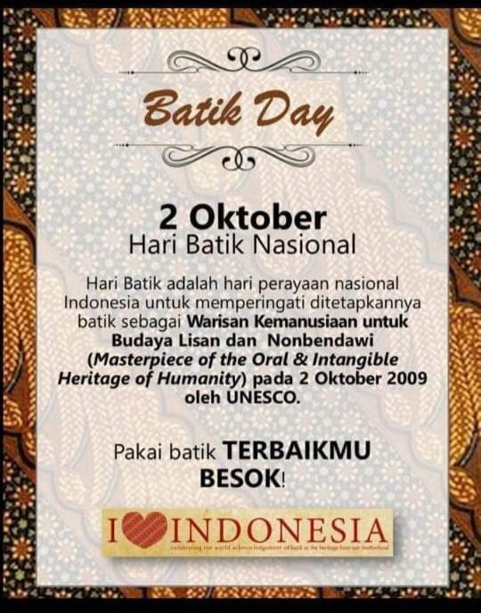 Mari besok kita pakai Batik, Budaya Indonesia asli...😀😀