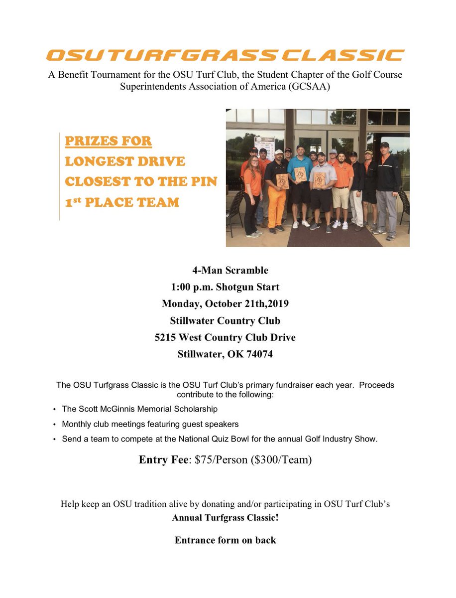 The Oklahoma State Turf Club is having our annual golf tournament. If you are interested please message me for details.