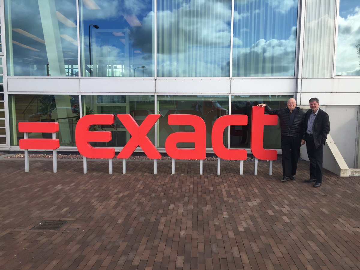 DavisControls's tweet photo. #DavisControls CEO Neil Montgomery and IT Manager Trevor Eaton at #ExactSoftware headquarter in the Netherlands. Globe and Synergy are important tools in the success of the organization. https://t.co/X0LtRW8Ecu