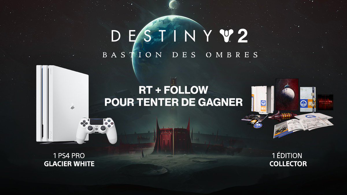 PlayStationFR's tweet image. 🎁 CONCOURS #DESTINY2 ✨
RT + FOLLOW pour tenter de gagner 1 PS4 Pro 1To Glacier White + 1 des dernières Éditions Collectors de Destiny 2 : #BastionDesOmbres disponible sur PS4.
TAS le 11/10 👉 po.st/Vg
Bonne chance 🍀