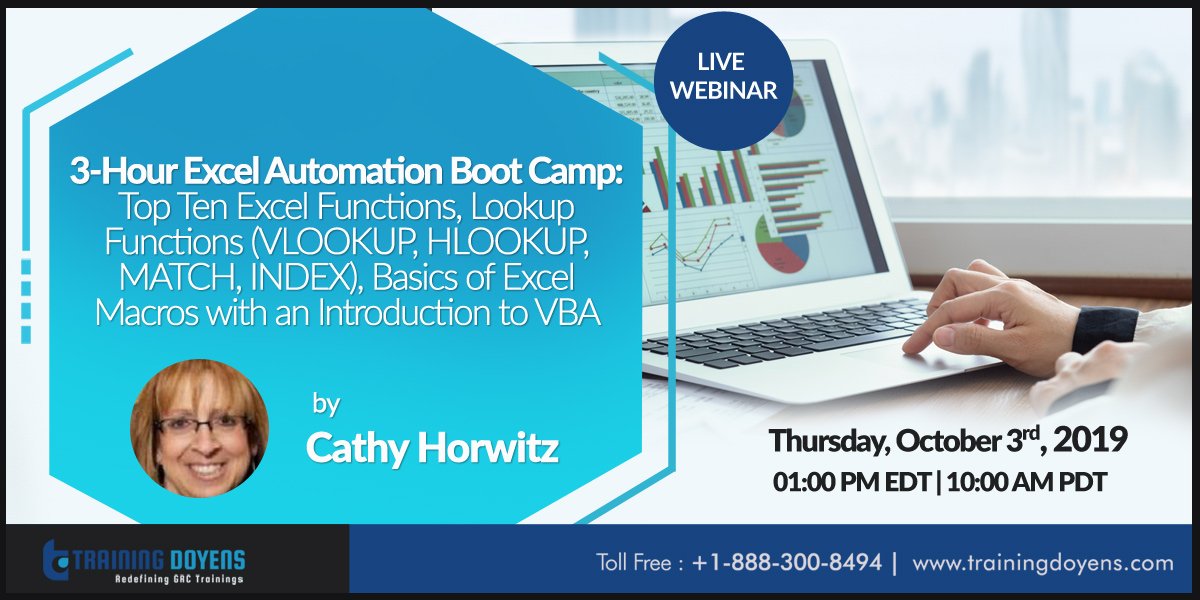 TrainingDoyens's tweet image. Join Cathy Horwitz for her new boot camp on how to automate your Excel tasks with Lookup functions and the basics of Macros and VBA. Register bit.ly/2lwREok
#ExcelAutomation #LookupFunctions #ExcelMacros #ExcelVBA #Excel #ExcelFunctions #VLOOKUP #HLOOKUP #MATCH #INDEX