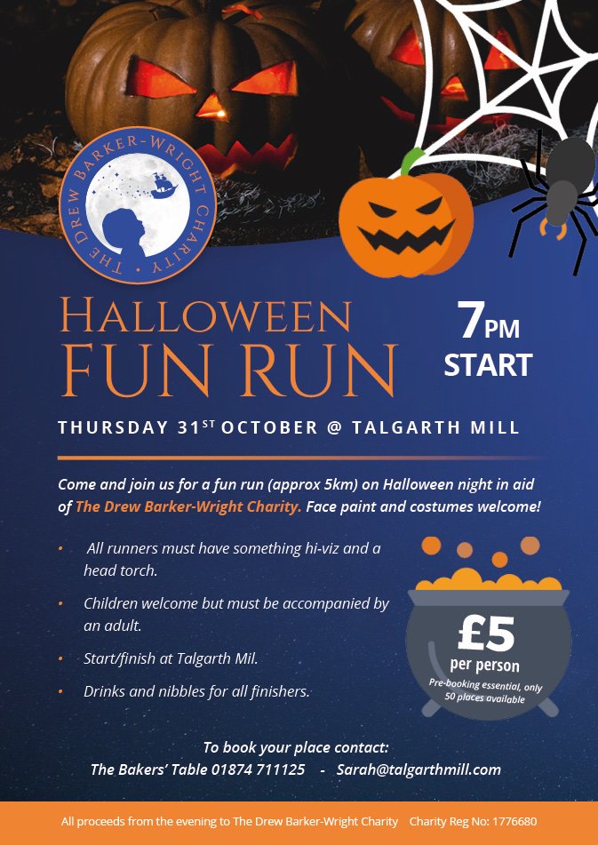 Looking for something to do with the kids this Halloween? Join us for a Spooky 👻 Fun Run in Talgarth. Drinks and nibbles 🍰 for all runners, and a prize for the best costume!!! 🎃🎃🎃 #dbwcharity