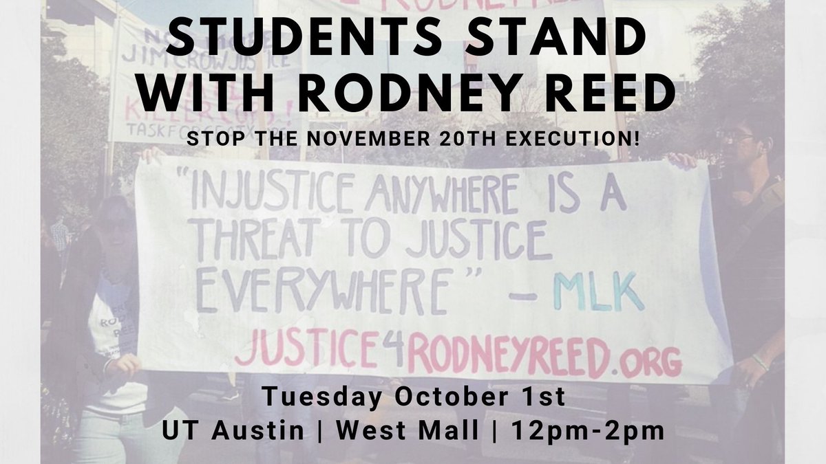 TXBSA's tweet photo. Demand that Texas #StopTheExecution of
Rodney Reed! Falsely convicted of murder by an all white Texas jury and sentenced to death row, in a case which refused to #FaceTheForensics and #TestTheDNA. #FreeRodneyReed #JuryOfOurPeers https://t.co/dkAEG9qvLQ