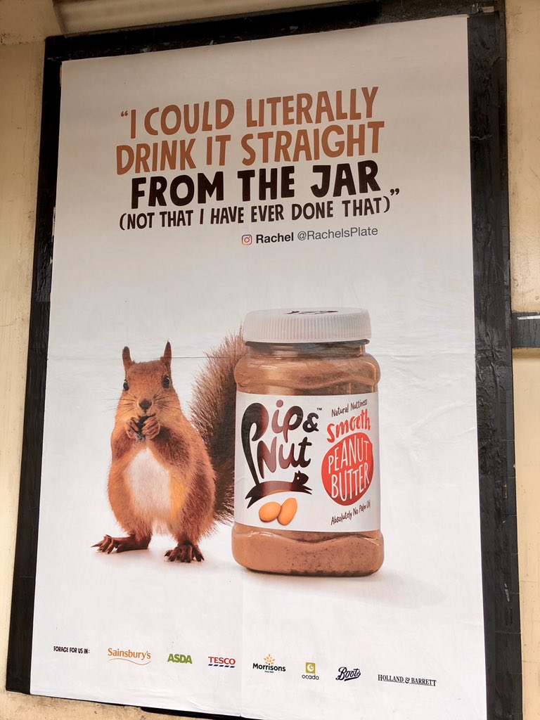 Really enjoying all the @pipandnut squirrels ads on the tube atm. If you haven’t found the @pipandnut limited edition Pumpkin Spice, you need to get on it ~ @WholeFoodsMarketUK Kensington have it