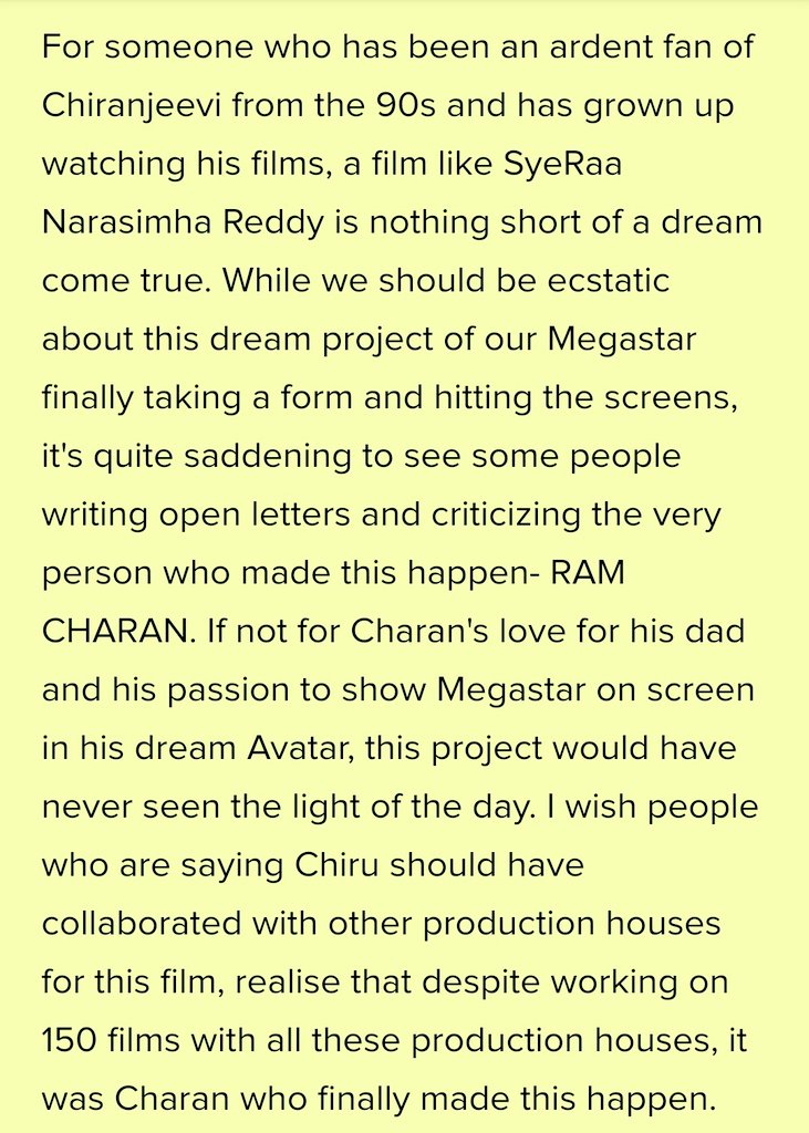 shr3hs's tweet photo. My two cents on Ram Charan and #SyeRaaNarasimhaReddy
Naa varaku, Ram Charan lekapothe #SyeRaa ledhu! 

#SyeRaaFromTomorrow #SyeRaaOnOct2nd https://t.co/qj91pi5RCV
