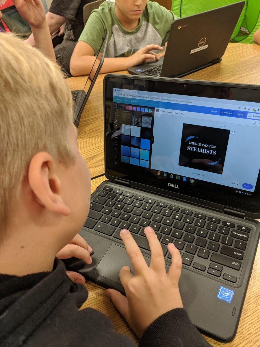 AdrienneBurns17's tweet photo. The first meeting of the Middle Paxton STEAM club successful! Meet the new "Middle Paxton STEAMists!" Once they decided on a name, they experimented with graphic design using @canva to create a new logo! #mpeagles #middlepaxtones #STEAM #blazeanewtrail #kti2019 #cdsdchat https://t.co/rXJBjakW6e