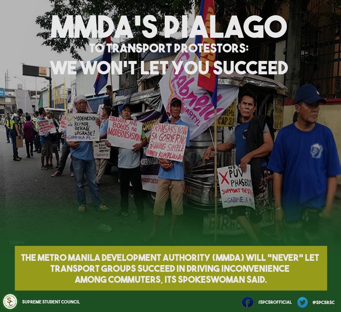 SPCSRSC's tweet photo. #NEWSWEDNESDAY: MMDA’s Celino Pialago tells tranpsort protestors they won’t succeed https://t.co/8czexFqkvq