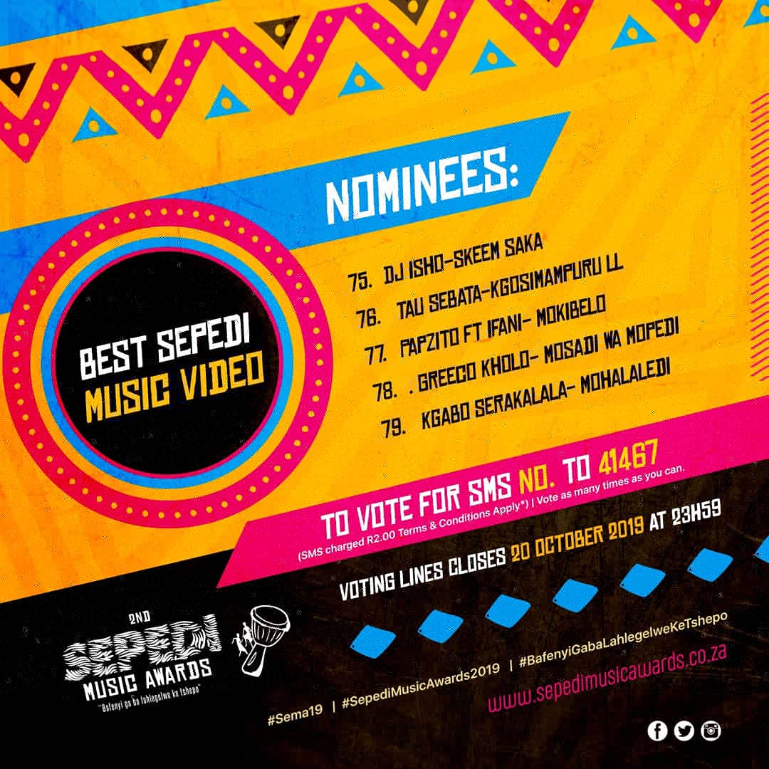 SepediAwards's tweet photo. #SEMA19 VOTING LINES OFFICIALLY OPENED 
To vote, sms the number of the artist to 41467 https://t.co/aA13UbLToX